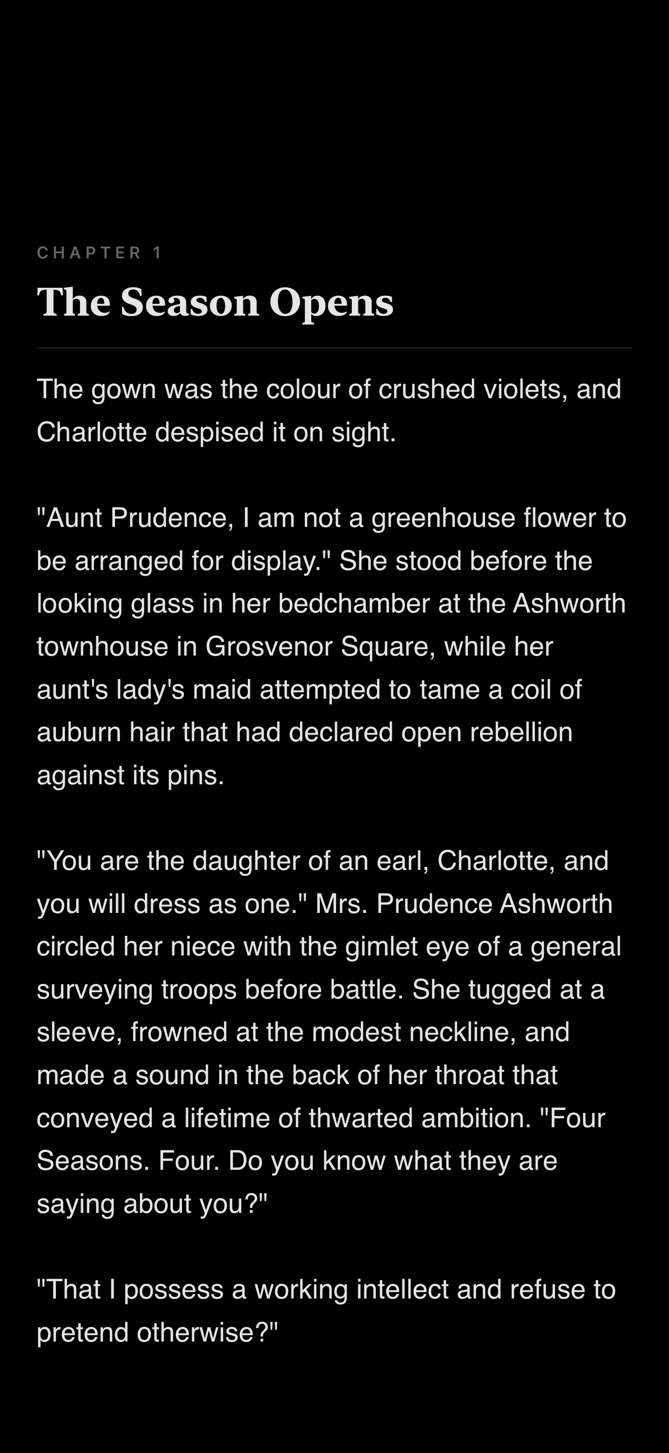 The reader view with a chapter of a story